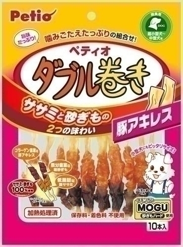 [ペティオ] ササミ＋チキンガムMOGU ダブル巻き 豚アキレス 10本入