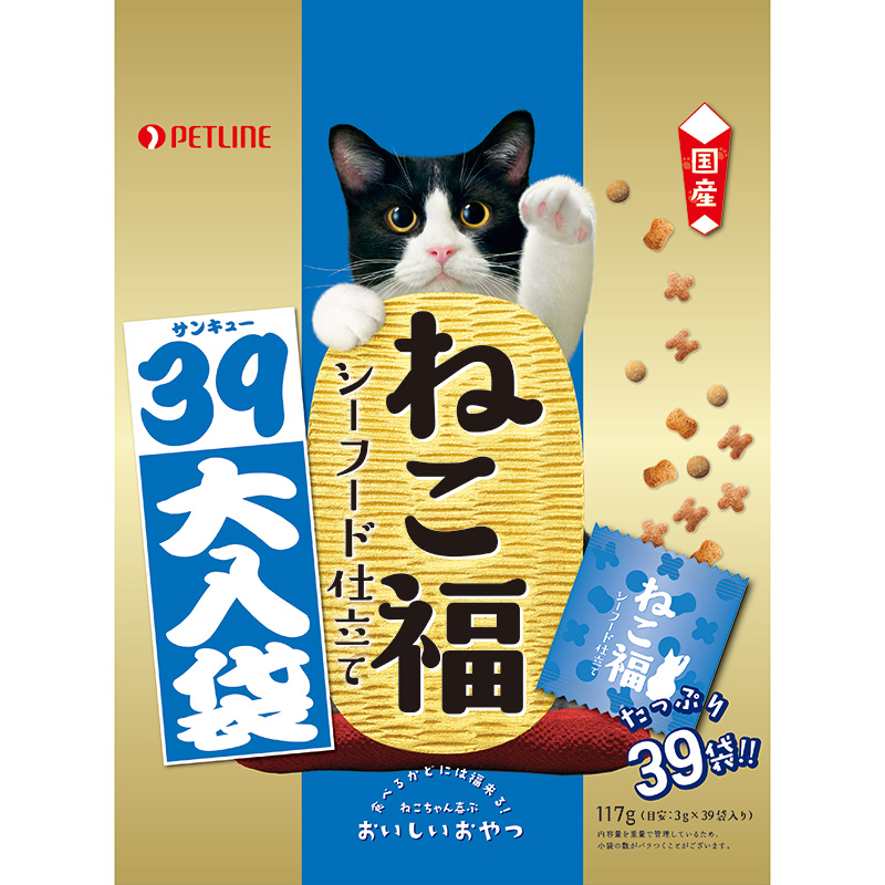 [ペットライン(直送)] ねこ福 39大入り袋 シーフード仕立て 117g(3g×39袋) ※メーカー直送 ※発注単位・最低発注数量(混載50ケース以上)にご注意下さい