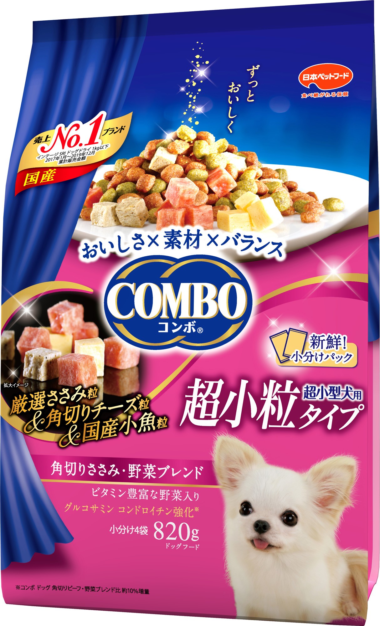 日本ペットフード] コンボ ドッグ 超小型犬 角切りささみ・野菜ブレンド 820g | ペットフード・ペット用品の卸売・仕入はPETポチッと  ラブリー・ペット商事