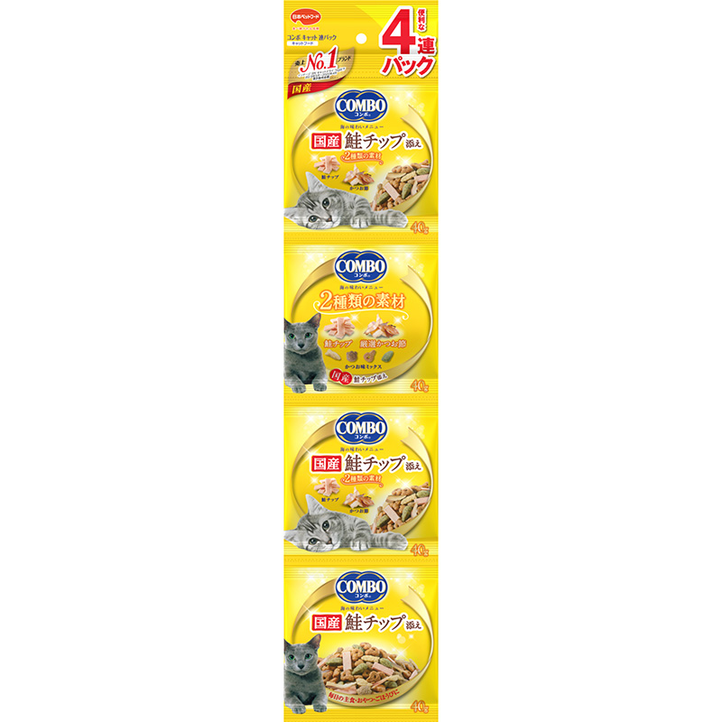 [日本ペットフード(直送)] コンボ キャット 連パック 海の味わいメニュー 鮭チップ添え 160g(40g×4連) ※メーカー直送 ※発注単位・最低発注数量(混載30ケース以上)にご注意下さい