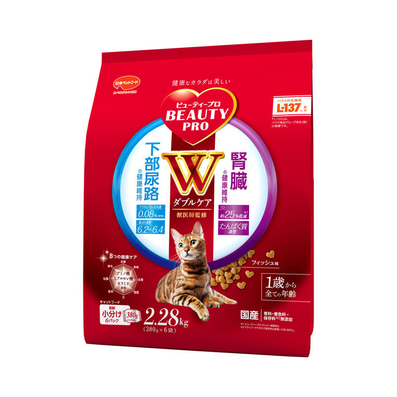 ［日本ペットフード］ビューティープロ キャット Wケア 下部尿路・腎臓の健康 2.28kg