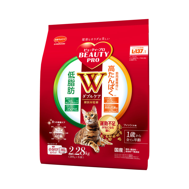 ［日本ペットフード］ビューティープロ キャット Wケア 低脂肪・高たんぱく 2.28kg