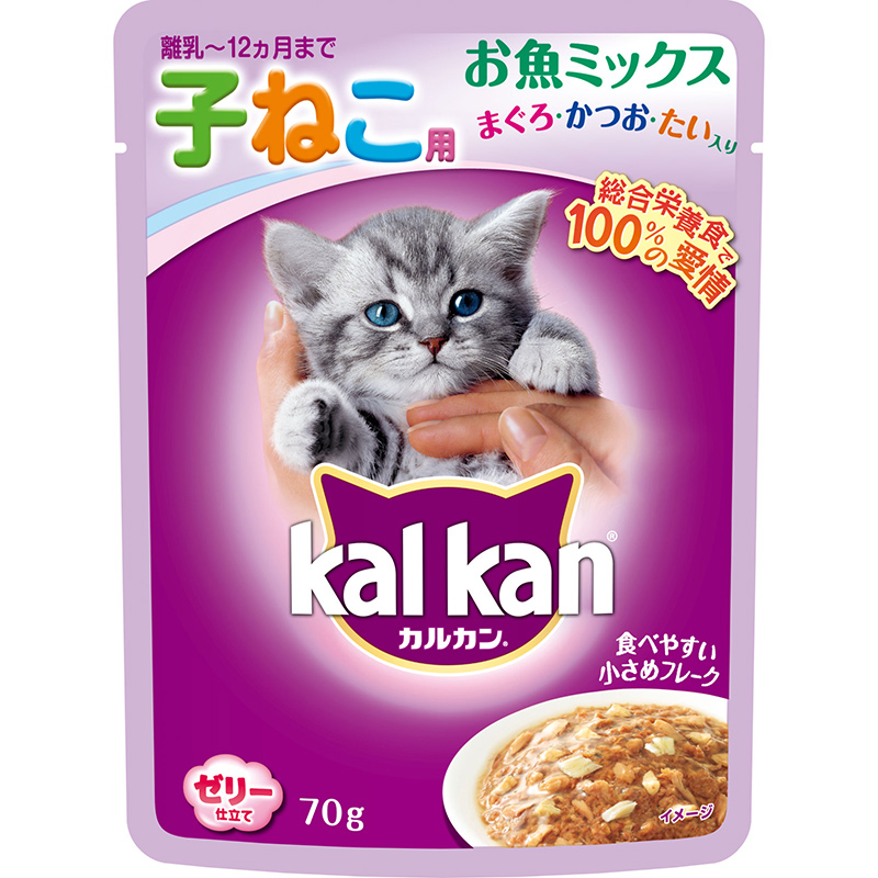 ［マース］カルカン パウチ 12ヵ月までの子ねこ用 お魚ミックス まぐろ・かつお・たい入り 70g　【3月特価】