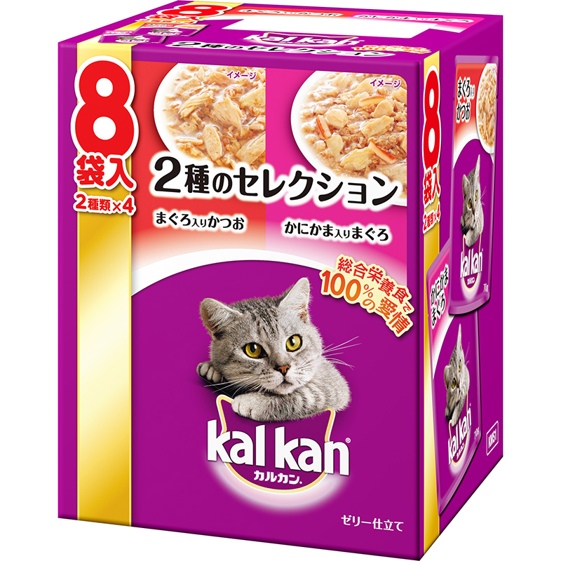 ［マース］カルカン パウチ 2種のセレクション まぐろ入りかつお かにかま入りまぐろ 70g×8袋　【3月特価】