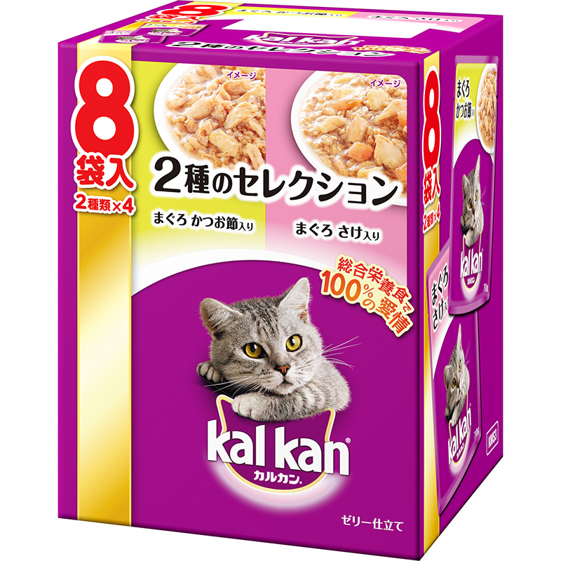 ［マース］カルカン パウチ 2種のセレクション まぐろかつお節入り まぐろさけ入り 70g×8袋　【3月特価】