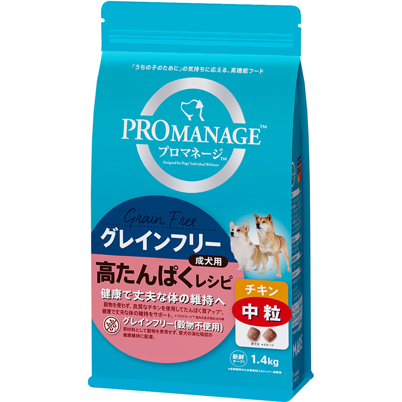 [マース] プロマネージ グレインフリー 成犬用 高たんぱくレシピ チキン 中粒 1.4kg