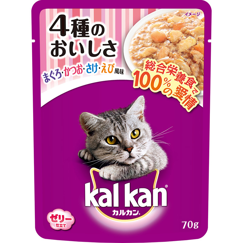 [マース] カルカン パウチ 4種のおいしさ まぐろ・かつお・さけ・えび風味 70g