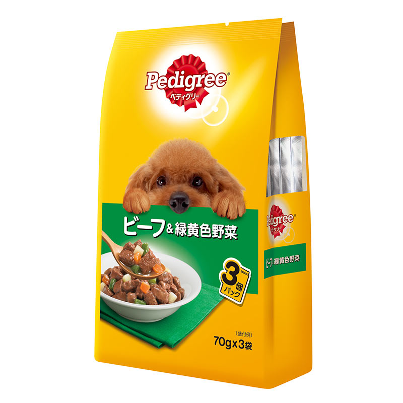 [マース] ペディグリー 成犬用 ビーフ＆緑黄色野菜 70g×3袋