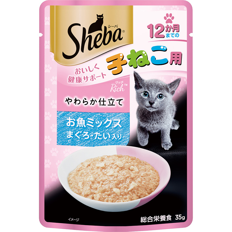 [マース] シーバ リッチ 12か月までの子ねこ用 やわらか仕立て お魚ミックス まぐろ・たい入り 35g
