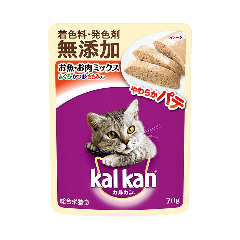［マース］カルカン パウチ やわらかパテ お魚・お肉ミックス まぐろ・かつお・ささみ入り 70g　【3月特価】
