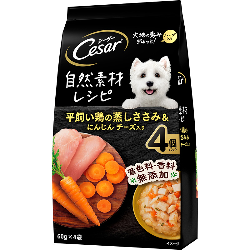 ［マースジャパン］シーザー 自然素材レシピ 平飼い鶏の蒸しささみ＆にんじん チーズ入り 60ｇ×4袋　【4月特価】