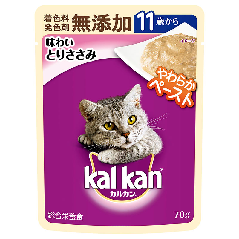 ［マース］カルカン パウチ やわらかペースト 11歳から 味わいとりささみ 着色料・発色剤 無添加 70g　【3月特価】
