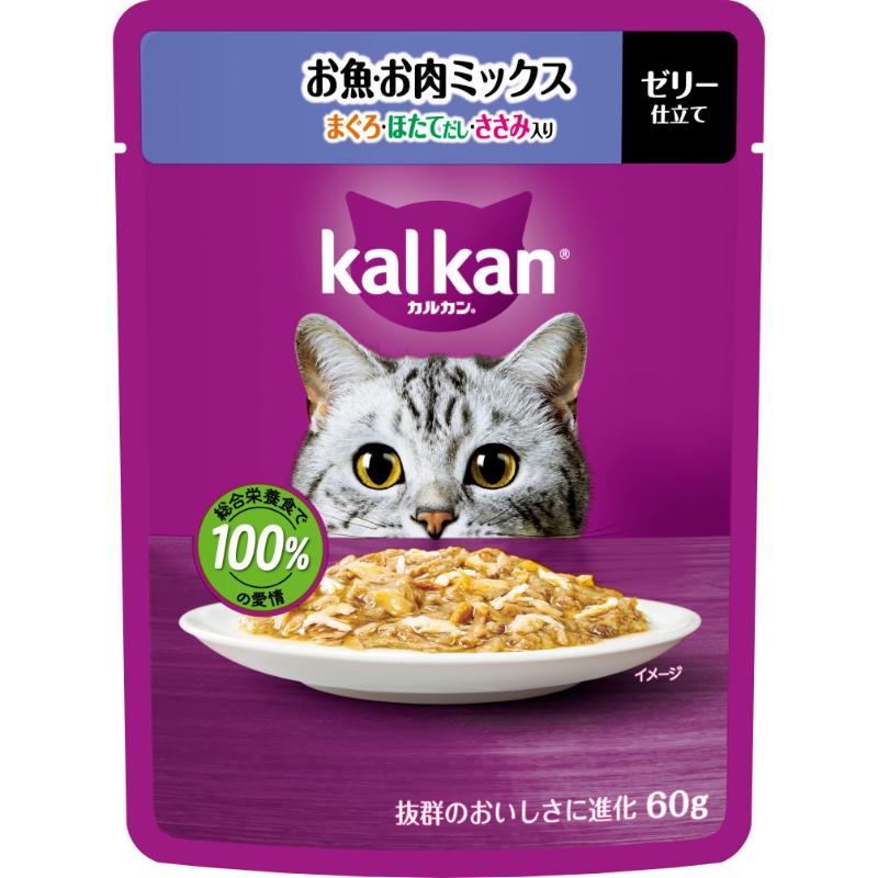 ［マースジャパン］カルカン パウチ お魚・お肉ミックス まぐろ・ほたてだし・ささみ入り 60g