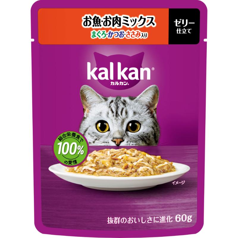 ［マースジャパン］カルカン パウチ お魚・お肉ミックス まぐろ・かつお・ささみ入り 60g