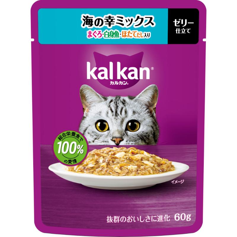 ［マースジャパン］カルカン パウチ 海の幸ミックス まぐろ・白身魚・ほたてだし入り 60g