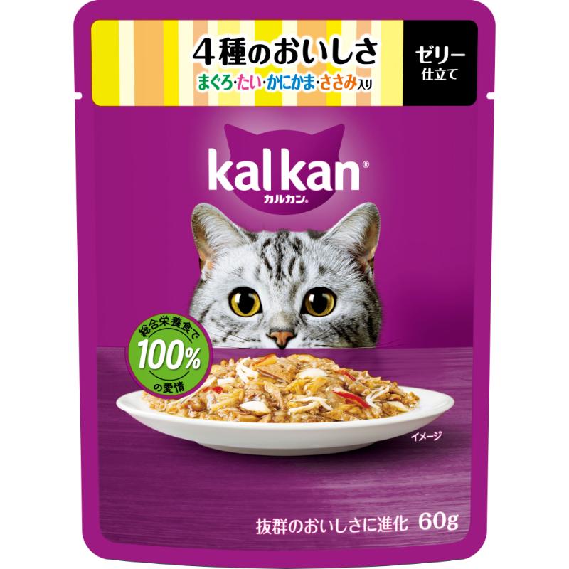 ［マースジャパン］カルカン パウチ 4種のおいしさ まぐろ・たい・かにかま・ささみ入り 60g