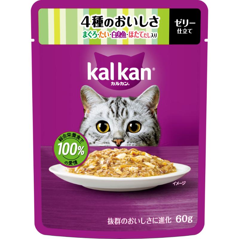 ［マースジャパン］カルカン パウチ 4種のおいしさ まぐろ・たい・白身魚・ほたてだし入り 60g