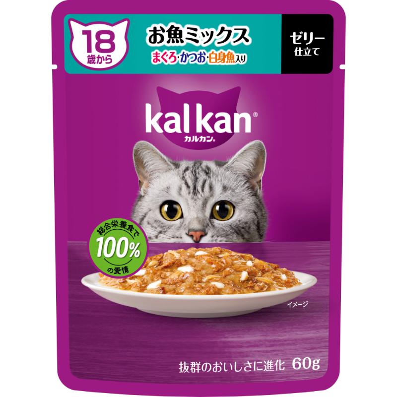 ［マースジャパン］カルカン パウチ 18歳から お魚ミックス まぐろ・かつお・白身魚入り 60g