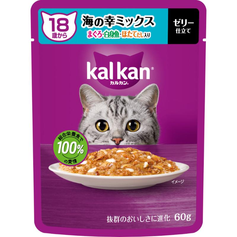 ［マースジャパン］カルカン パウチ 18歳から 海の幸ミックス まぐろ・白身魚・ほたてだし入り 60g
