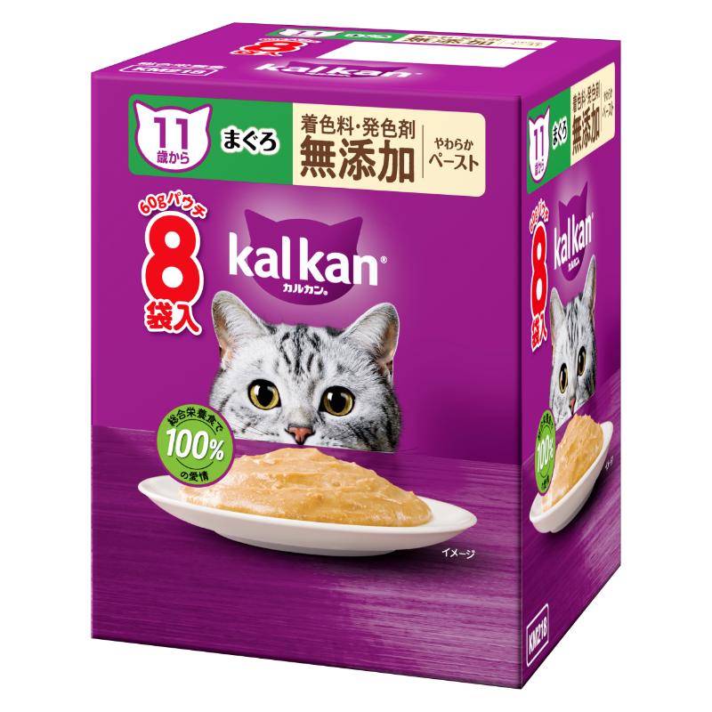［マースジャパン］カルカン パウチ 11歳から やわらかペースト まぐろ 着色料・発色剤 無添加 60g×8袋入