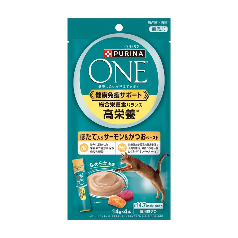 [ネスレ]ピュリナワンキャット おやつ 総合栄養食バランス 高栄養 ほたて入りサーモン&かつおペースト 14g×4本