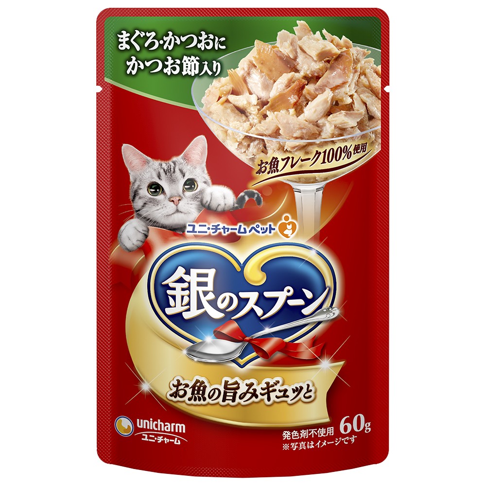 [ユニ・チャーム] 銀のスプーンパウチ まぐろ・かつおにかつお節入り 60g