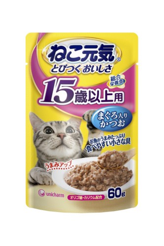 [ユニ・チャーム] ねこ元気 総合栄養食 パウチ15歳以上用まぐろ入りかつお 60g