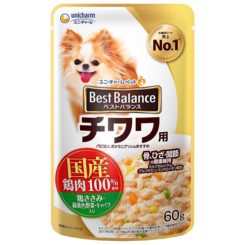 [ユニ・チャーム] ベストバランス パウチ チワワ用 鶏ささみ・緑黄色野菜・キャベツ入り 60g