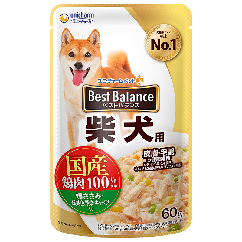 [ユニ・チャーム] ベストバランス パウチ 柴犬用 鶏ささみ・緑黄色野菜・キャベツ入り 60g