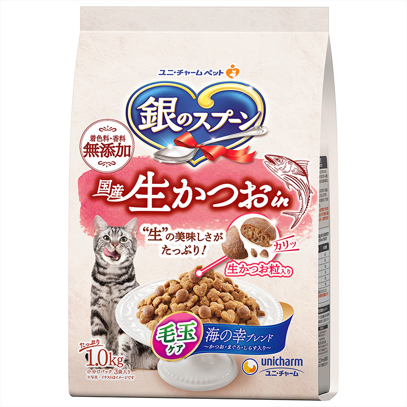 ［ユニ・チャーム］銀のスプーン 国産生かつお in 毛玉ケア海の幸ブレンド 1kg