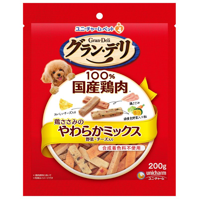 [ユニ・チャーム] グラン・デリ おやつ 鶏ささみのやわらかミックス野菜・チーズ入り 200g