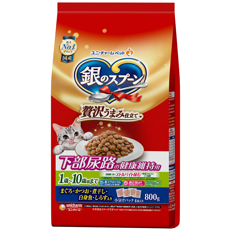 [ユニ・チャーム] 銀のスプーン 贅沢うまみ仕立て 下部尿路の健康維持用1歳～10歳頃まで まぐろ・かつお・煮干し・白身魚・しらす入り 800g