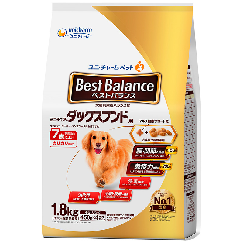 [ユニ・チャーム] ベストバランス カリカリ仕立て ミニチュア・ダックスフンド用 7歳以上用 1.8kg　