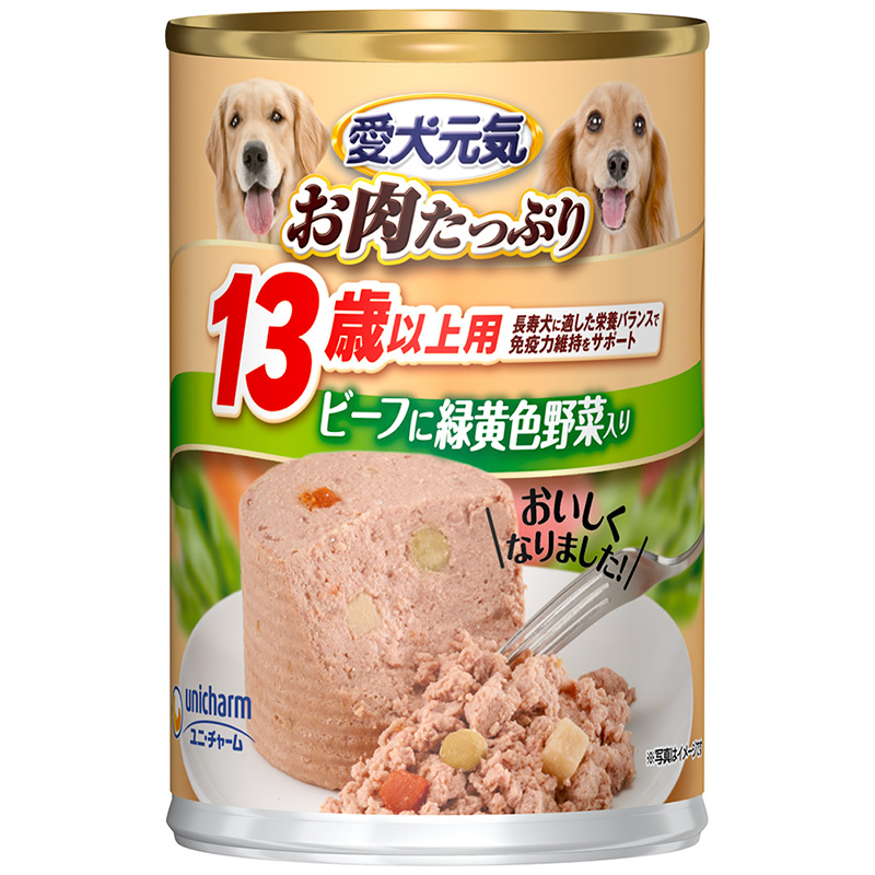 [ユニ・チャーム] 愛犬元気 缶 13歳以上用ビーフ・緑黄色野菜入り 375g