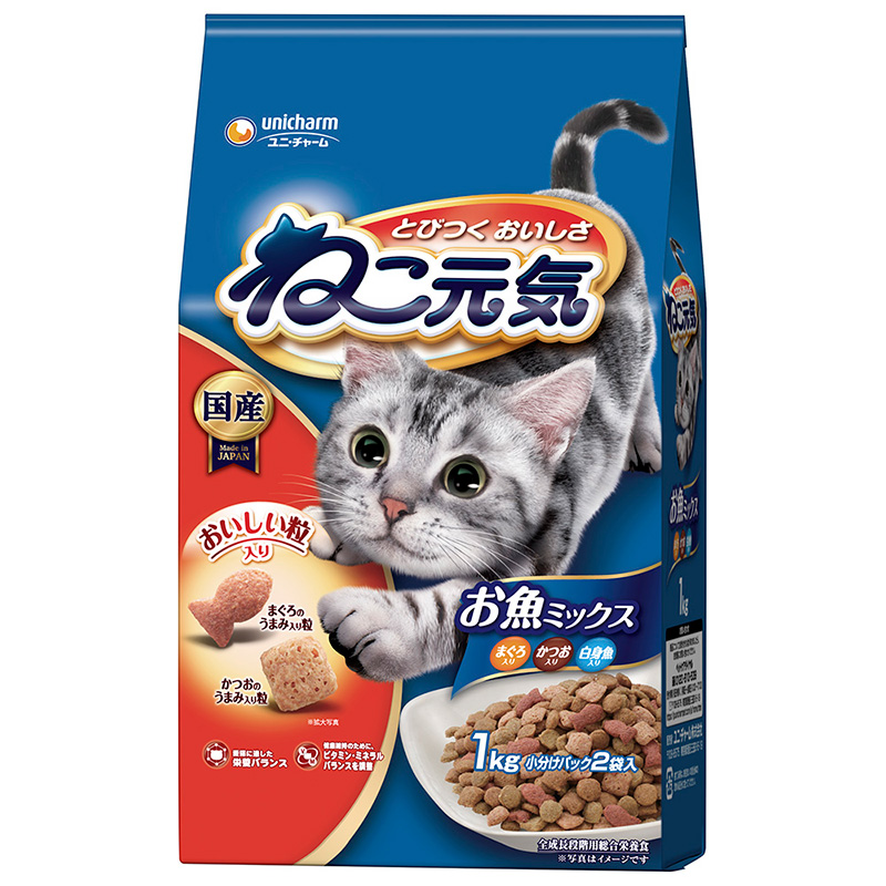[ユニ・チャーム] ねこ元気 お魚ミックス まぐろ・かつお・白身魚入り 1.0kg