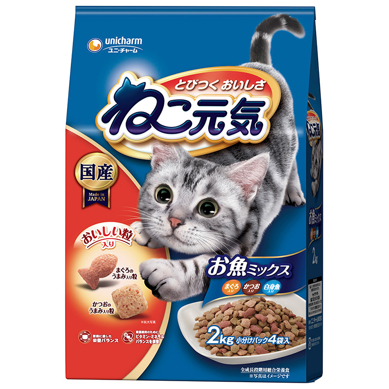 [ユニ・チャーム] ねこ元気 お魚ミックス まぐろ・かつお・白身魚入り 2.0kg