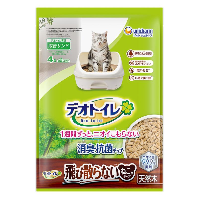 ［ユニ・チャーム］デオトイレ 消臭・抗菌チップ天然木 飛び散らないねこ型チップ 4.0L