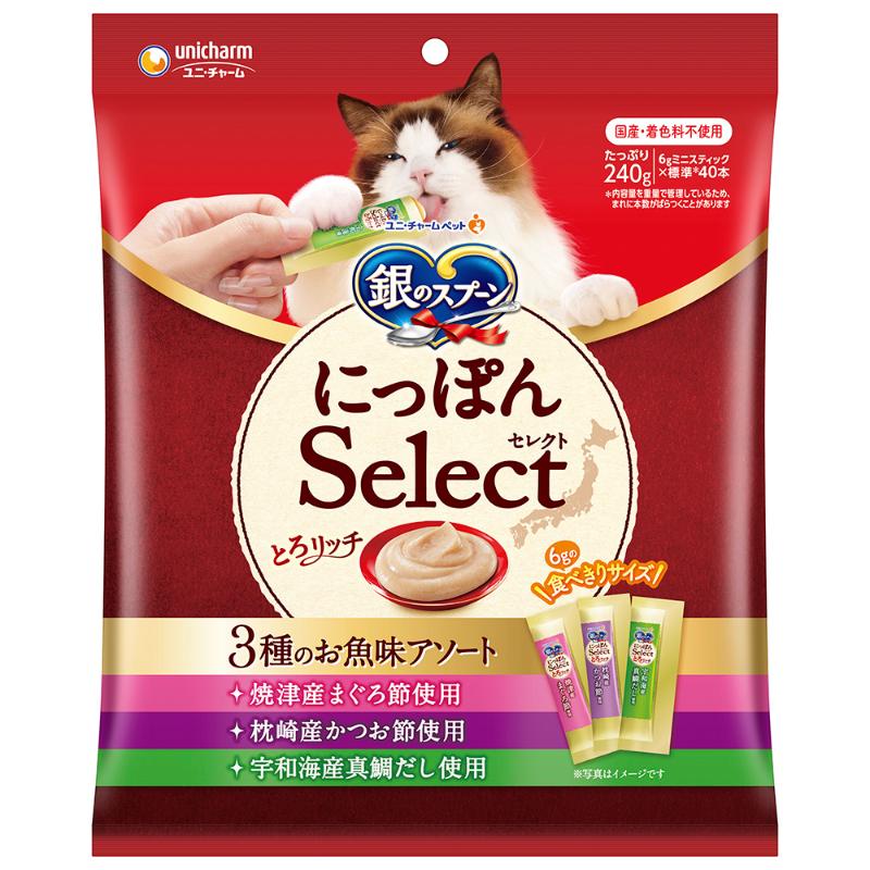 ［ユニ・チャーム］銀のスプーン にっぽんSelect とろリッチ 3種のお魚味アソート まぐろ節＆かつお節＆真鯛だし 240g