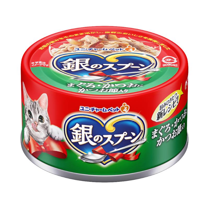 ［ユニ・チャーム］銀のスプーン 缶 まぐろ・かつおにかつお節入り 70g