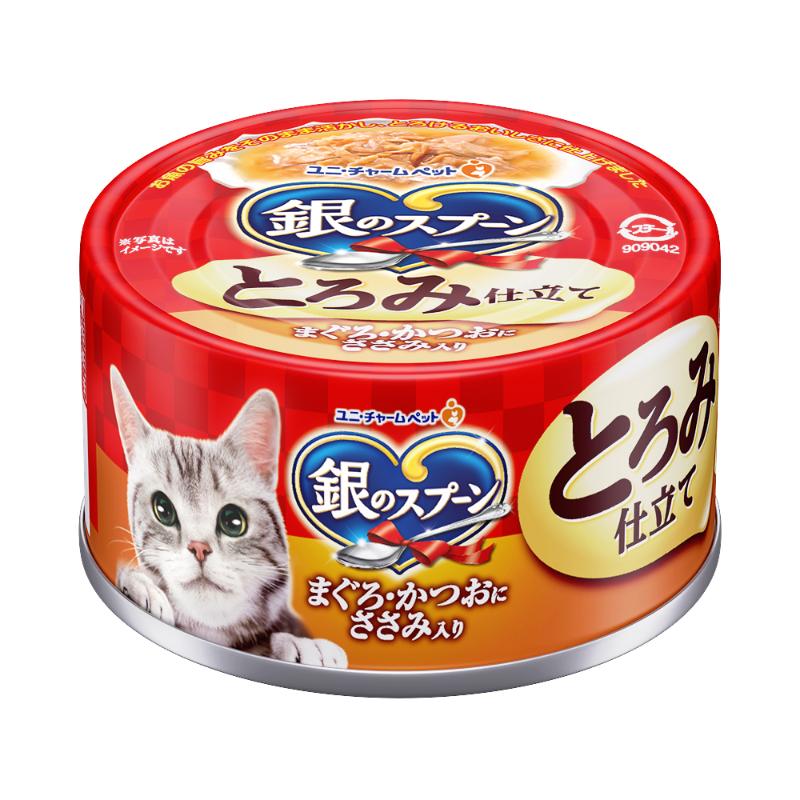 ［ユニ・チャーム］銀のスプーン 缶 とろみ仕立て まぐろ・かつおにささみ入り 70g