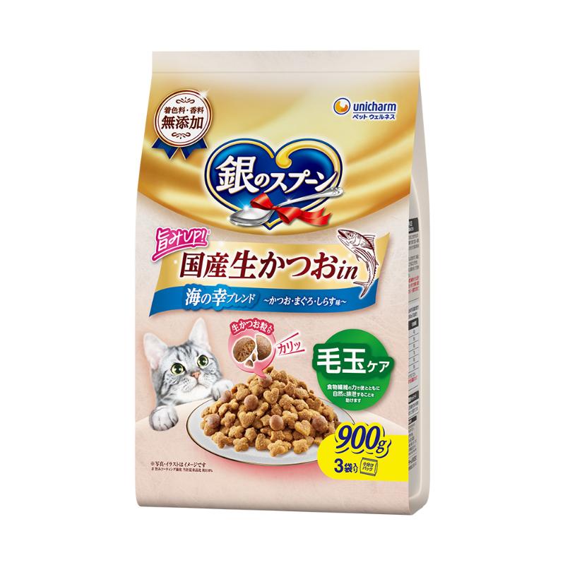 ［ユニ・チャーム］銀のスプーン 国産生かつおin海の幸ブレンド 毛玉ケア 900g