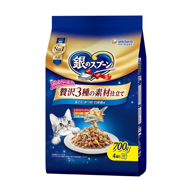 ［ユニ・チャーム］銀のスプーン 贅沢3種の素材仕立て まぐろ・かつお・白身魚味 700g
