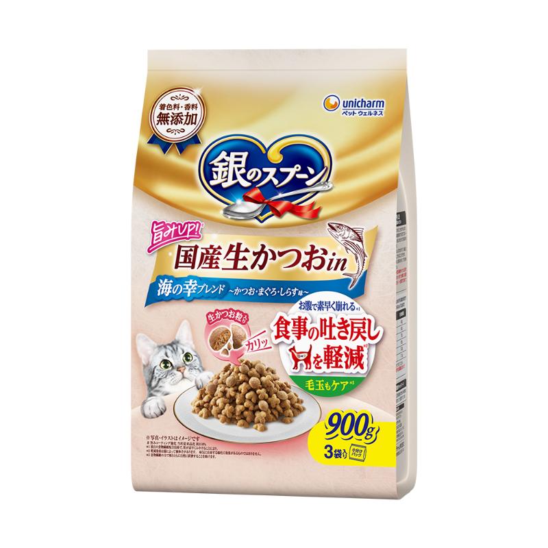 ［ユニ・チャーム］銀のスプーン 国産生かつおin 海の幸ブレンド 食事の吐き戻し軽減 900g