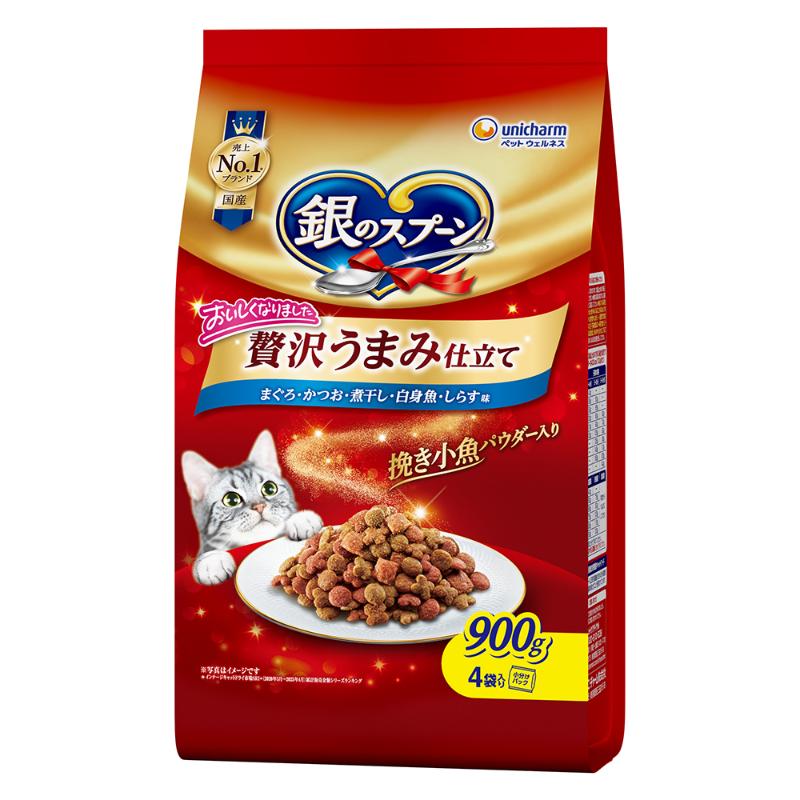 ［ユニ・チャーム］銀のスプーン 贅沢うまみ仕立て まぐろ・かつお・煮干し・白身魚・しらす味 900g