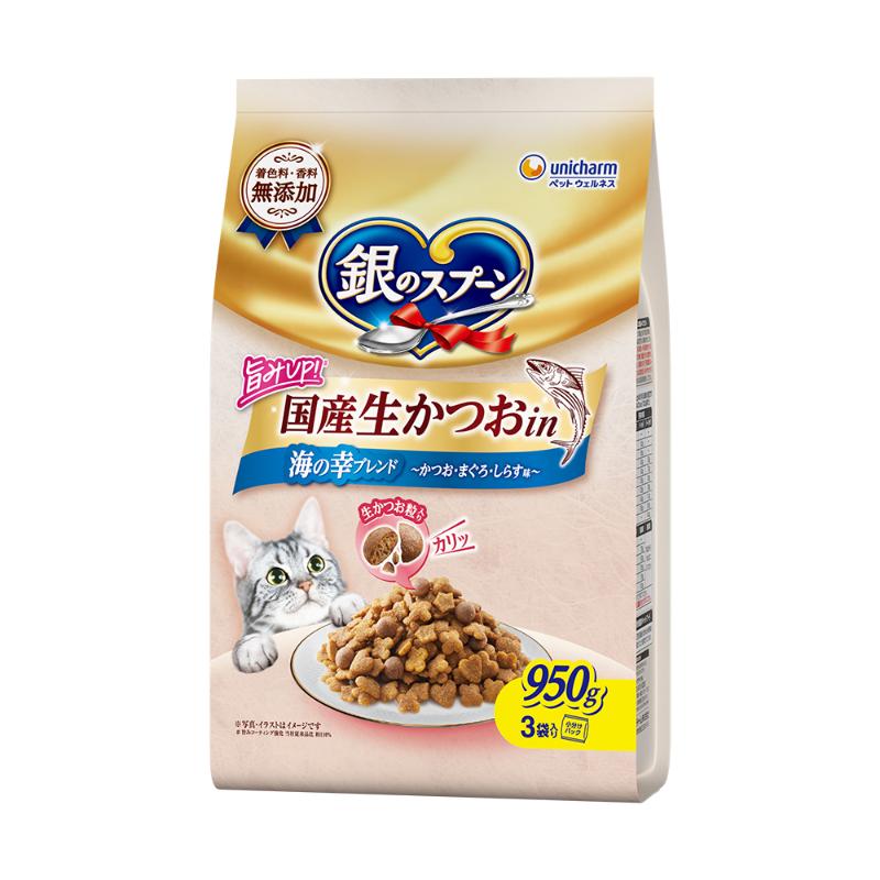 ［ユニ・チャーム］銀のスプーン 国産生かつおin 海の幸ブレンド かつお・まぐろ・しらす味 950g