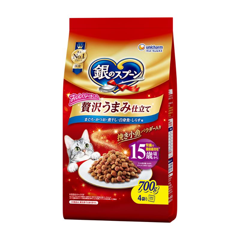 ［ユニ・チャーム］銀のスプーン 贅沢うまみ仕立て まぐろ・かつお・煮干し・白身魚・しらす味 15歳頃から 700g