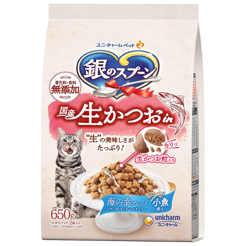 ［ユニ・チャーム］銀のスプーン 国産生かつおin海の幸ブレンド小魚添え 650g