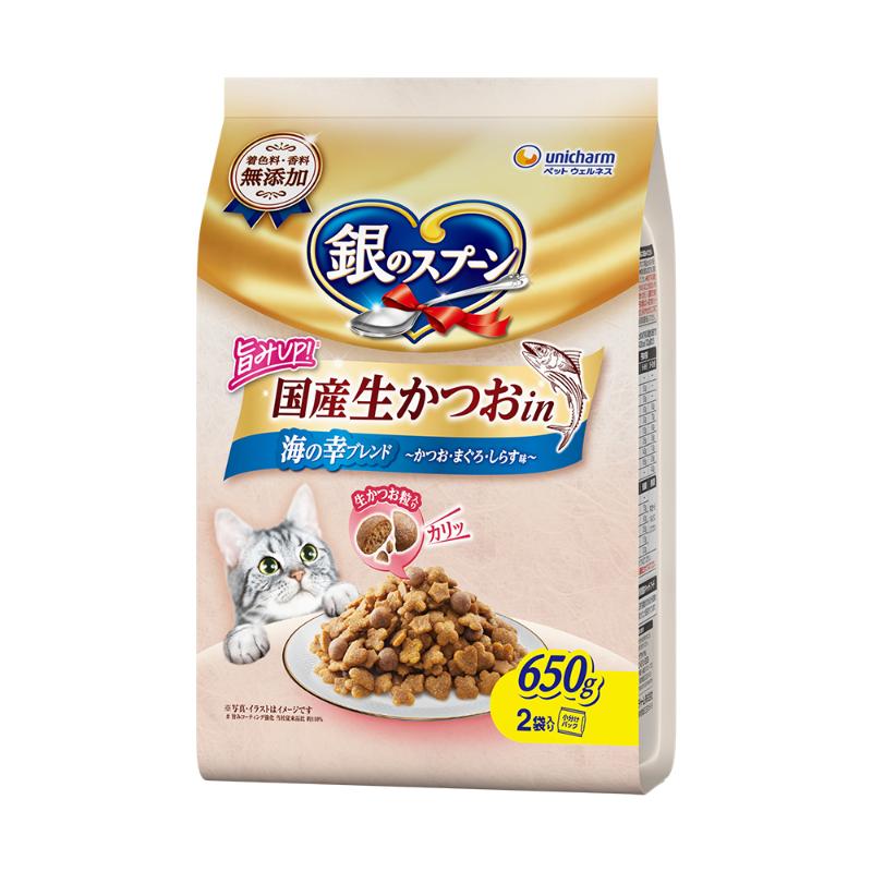 ［ユニ・チャーム］銀のスプーン 国産生かつおin 海の幸ブレンド かつお・まぐろ・しらす味 650g