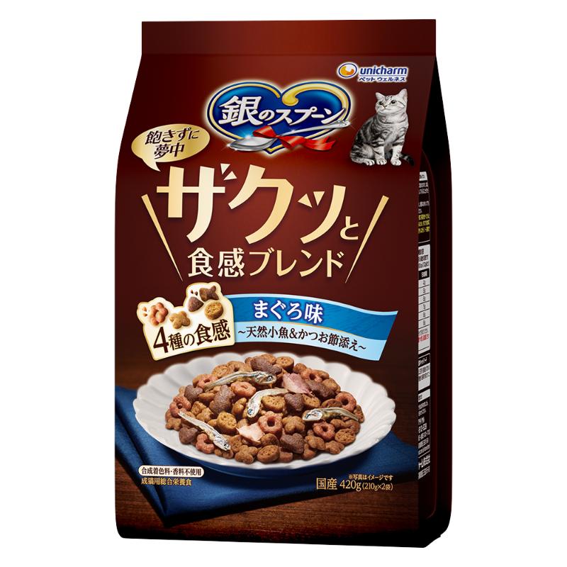 ［ユニ・チャーム］銀のスプーン ザクッと食感ブレンド まぐろ味 小魚＆かつお節添え 420g