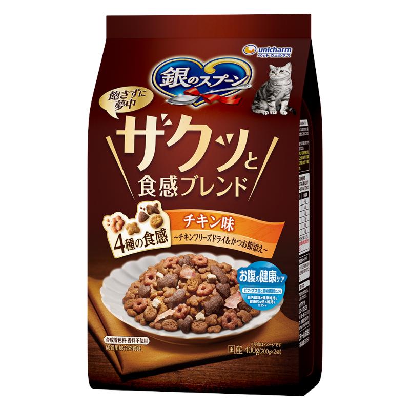 ［ユニ・チャーム］銀のスプーン ザクッと食感ブレンド お腹の健康ケアチキン味 チキンフリーズドライ＆かつお節添え 400g